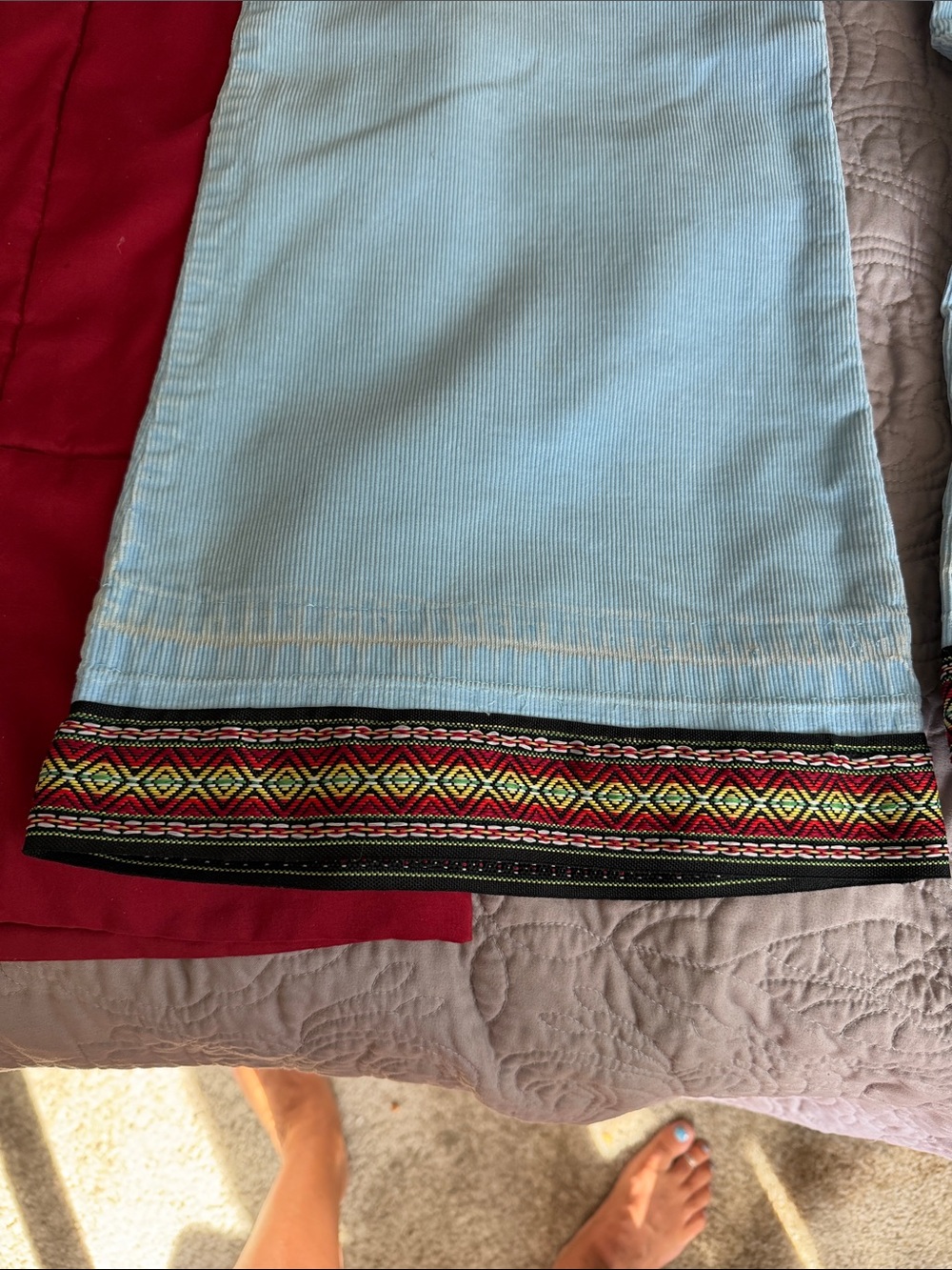 Vintage Dittos Light Blue corduroy Wide-Leg Jeans with Embroidered Cuff size 28 - Picture 7 of 8